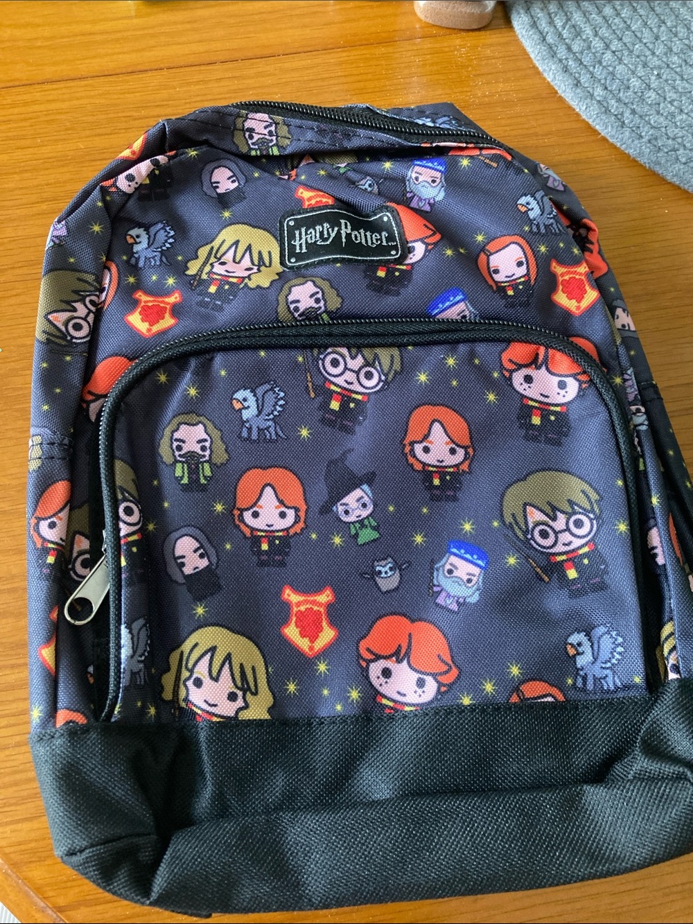 Harry Potter Mini Backpack Chibi Character Print Black Woven Canvas Travel Bag